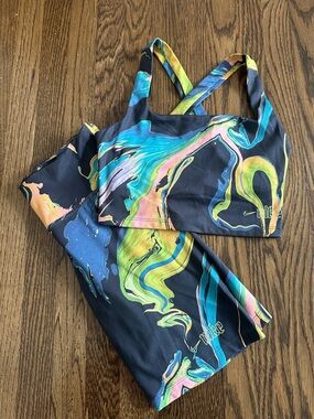 Nike Black Sports Bra & Leggings with Neon Marble Swirl